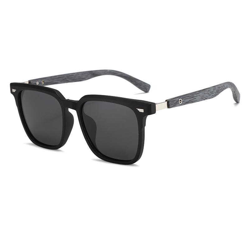 Polarized Square Sunglasses with UV Protection and Wood Grain Legs (Model P891876)