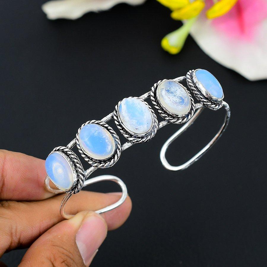 

Місячний Опал Камінь Ручна Робота Срібло 925 проби Браслет-манжета Регульований KG-247