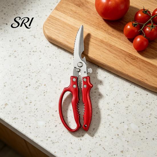 Safety Lock Scissors Heavy-Duty Kitchen Shears, Stainless Steel Poultry for Chicken Fish Ribs, Multi-purpose 6-in-1 Tool with Bottle Opener,