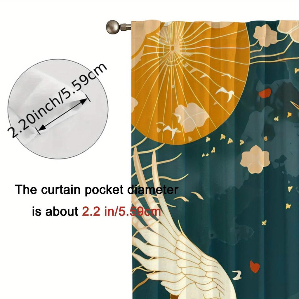 Light Blocking Chinese Art Xianhe Lianhua Curtains Matte Polyester Drapes Cranes Floral Design Curtain Set Of 2 Vintage Made With Rod Pocket Washable