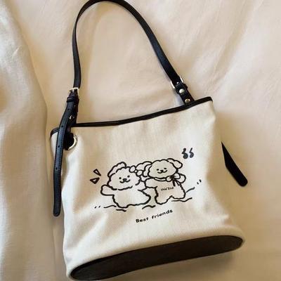 Sac fourre-tout pour sortie printanière chiot de dessin animé, sac en toile décontracté à bandoulière pour femme