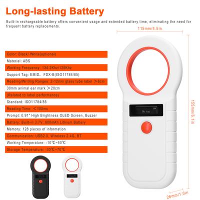 Pet Microchip Reader Scanner Wireless RFID Handheld Chip Scanner Rechargeable Animal Tags Scanner