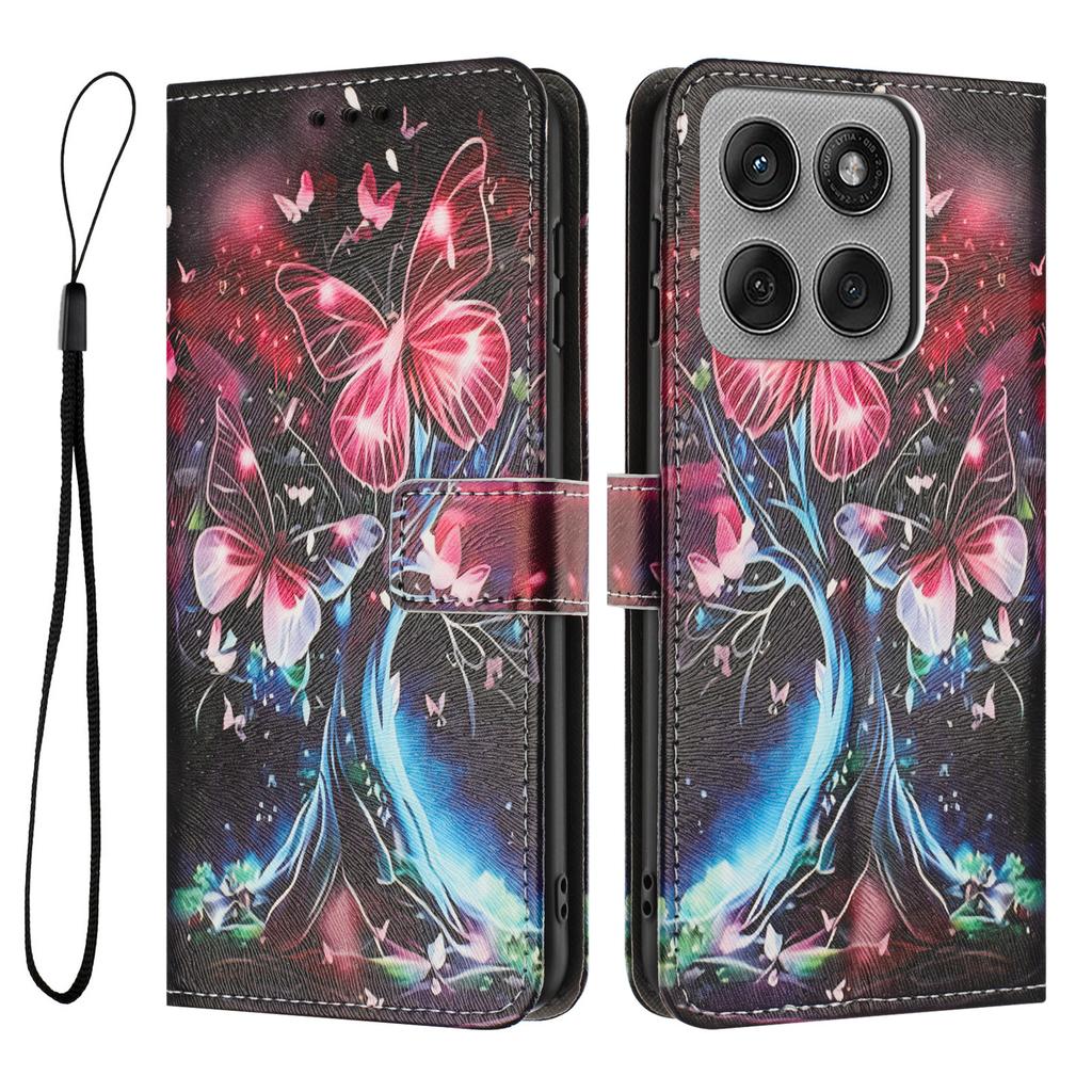 For Motorola Edge 60 Pro 5G Wallet Case Pattern Printing PU Leather Phone Cover with Lanyard