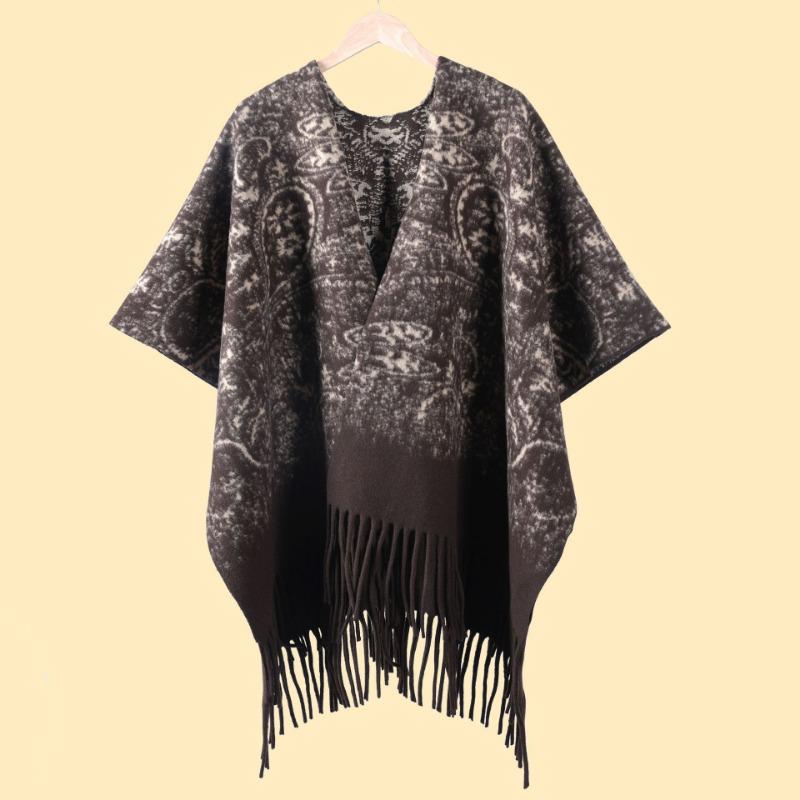 Simple ink painting shawl women with high-end fashion cape jacket autumn and winter high-end imitation cashmere scarf