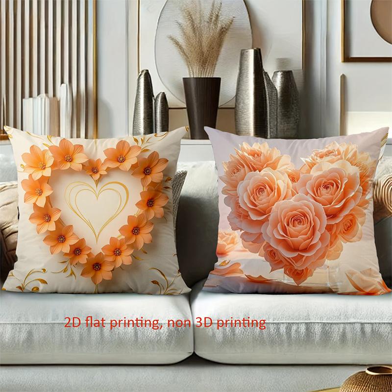 Heart-Shaped Flower Pillows with 2D Flat Printing Polyester pillowcase, sofa decorative cushion cov Headboard Pillow