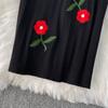 Summer Women Vintage Puff Sleeve Embroidery Rose Flower Office Party Knitted Sweater Slim Bodycon Sheath Pullover Dresses