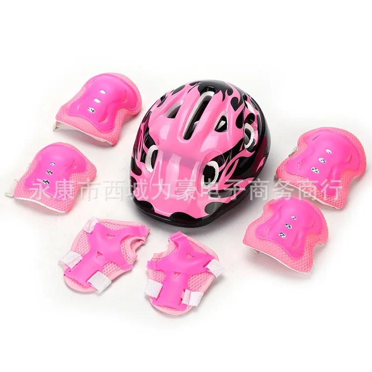 

Helmet Children s Roller Skating Bike Knee Wrist Pad Set Riding Equipment Seven Piece Set of Protective Gear