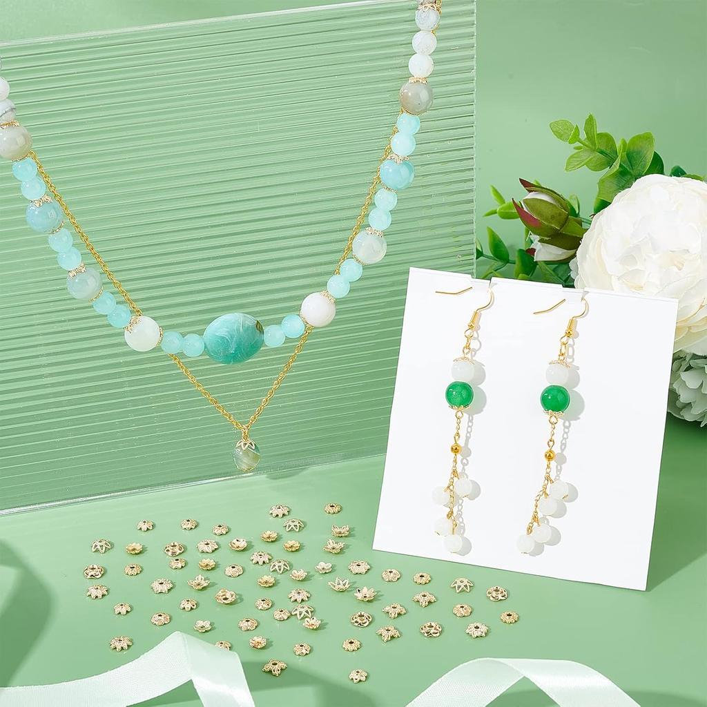 PH PandaHall 14K Gold Flower Bead Cap, 100pcs 10 Styles Bead End Caps Brass Filigree Metal Spacer Beads Caps End Charm Caps for DIY Earrings