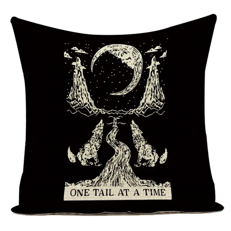 Horror Tarot Cushions Cover Bone Stand Decorative Cushioncovers Print Linen Pillows Black And White Portrait Pillows Cases Cojin