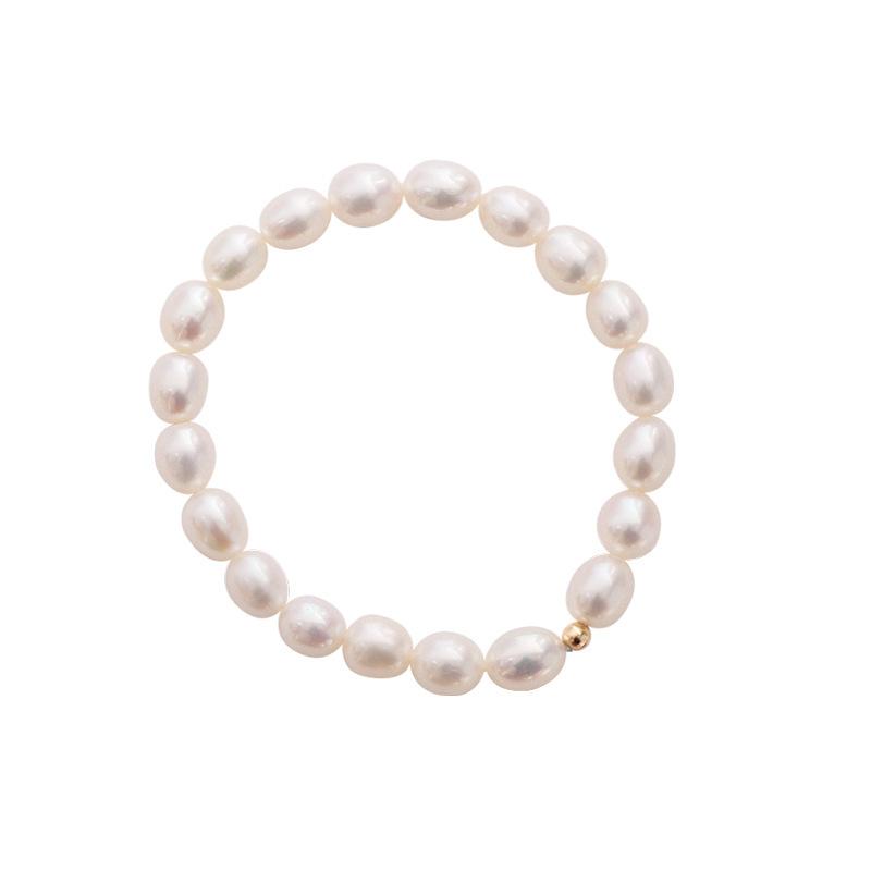 Rice Grain Freshwater Pearl Bracelet Temperament Niche Design Fashionable And Simple 18K Gold Electroplating Bracelet Elastic Adjustable