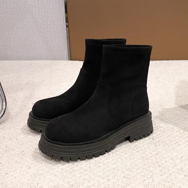 Vintage Platform Heel Women Ankle Boots Fashion Autumn Winter Slip On Short Booties  De Mujer