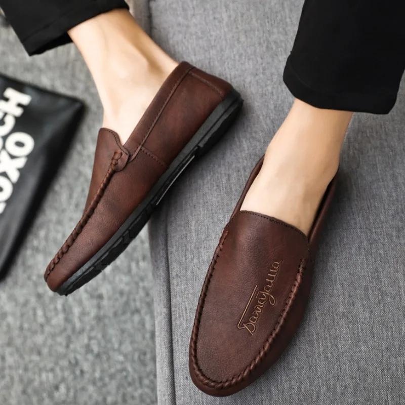 Fashion Men Summer 2025 New Casual Shoes for Men Slip-On Loafers Comfortable Soft Leather Driving Shoes Breathable Moccasins Zapatillas