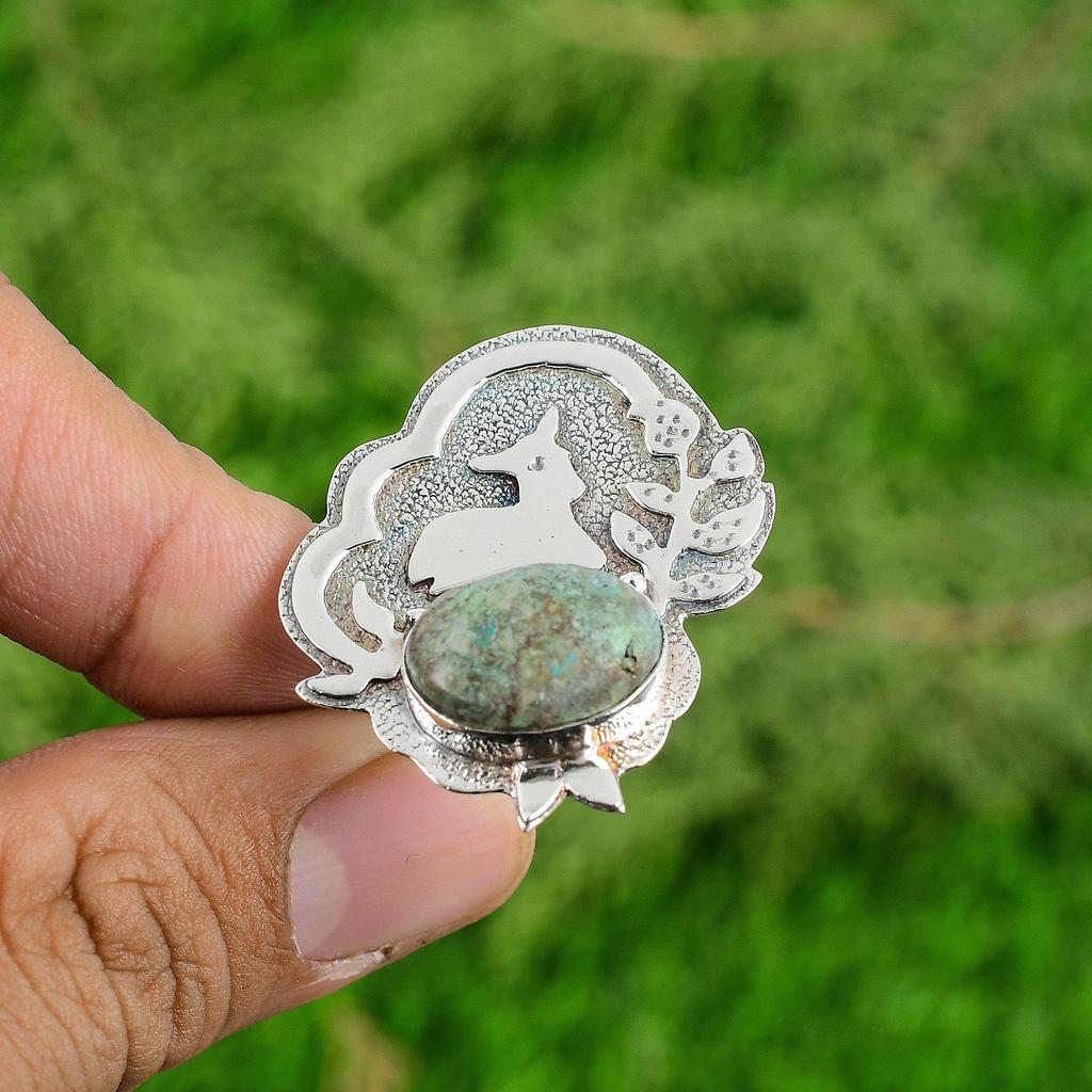 Tibetan Turquoise Gemstone Elegant Statement Bezel Ring Jewelry Sterling Silver