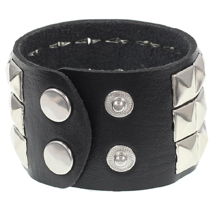 Black Leather Punk Bracelet Square Studs Bracelet Square Rivet Wristband Leather Texture for Matching Trendy Look