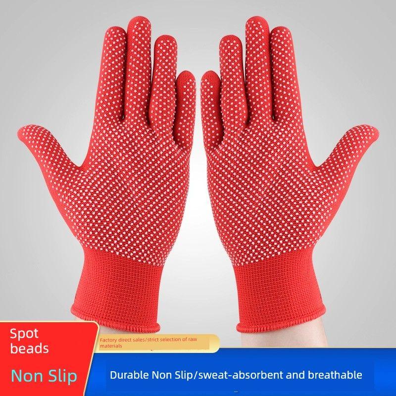 

Nylon Bead Handling Thin Adhesive Protective Gloves [High Elastic Non Slip] Red [12 Pair]] All yards