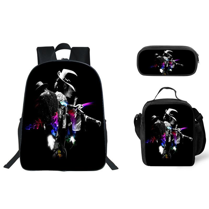 Student Backpack Lunch Bag Pencil Case 3-Piece Set, Waterproof Durable Large Capacity, MJ Pattern, Kids School Bag Set