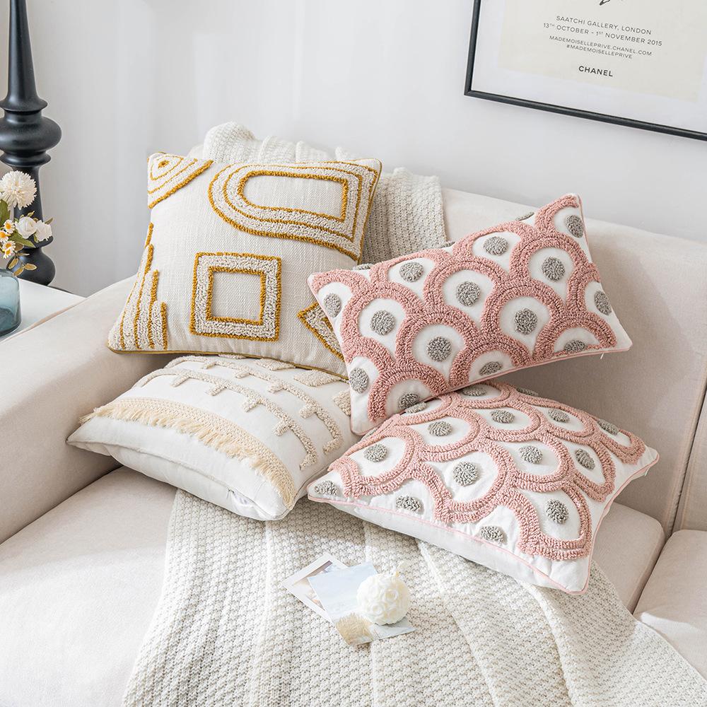 INS Style Geometric Tufted Cushion Cover – Cozy Nordic & Pastoral Decorative Pillowcase for Sofa, Living Room, and Home Ambience