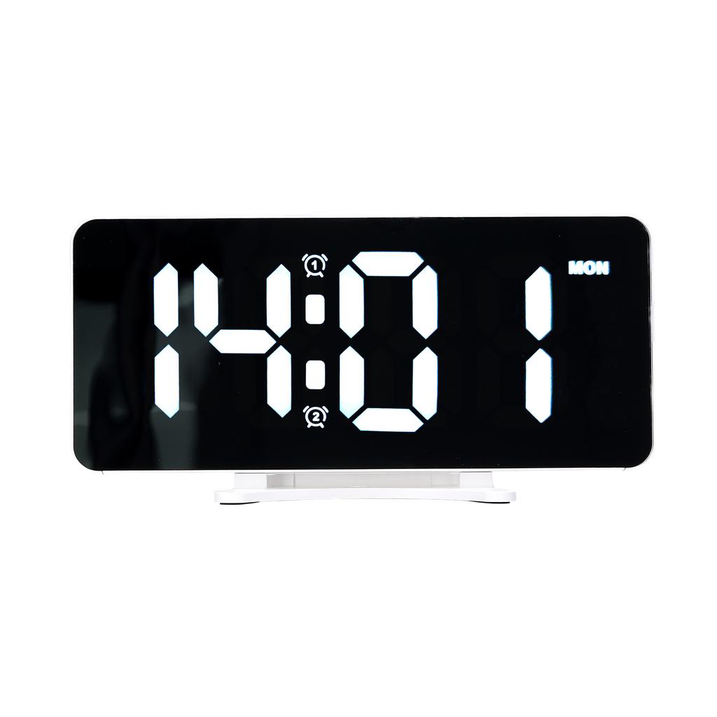 LED Digitalwecker 6,7 Zoll Spiegeloberfläche Elektronische Uhr 1224H umschaltbar mit 2 Alarmen
