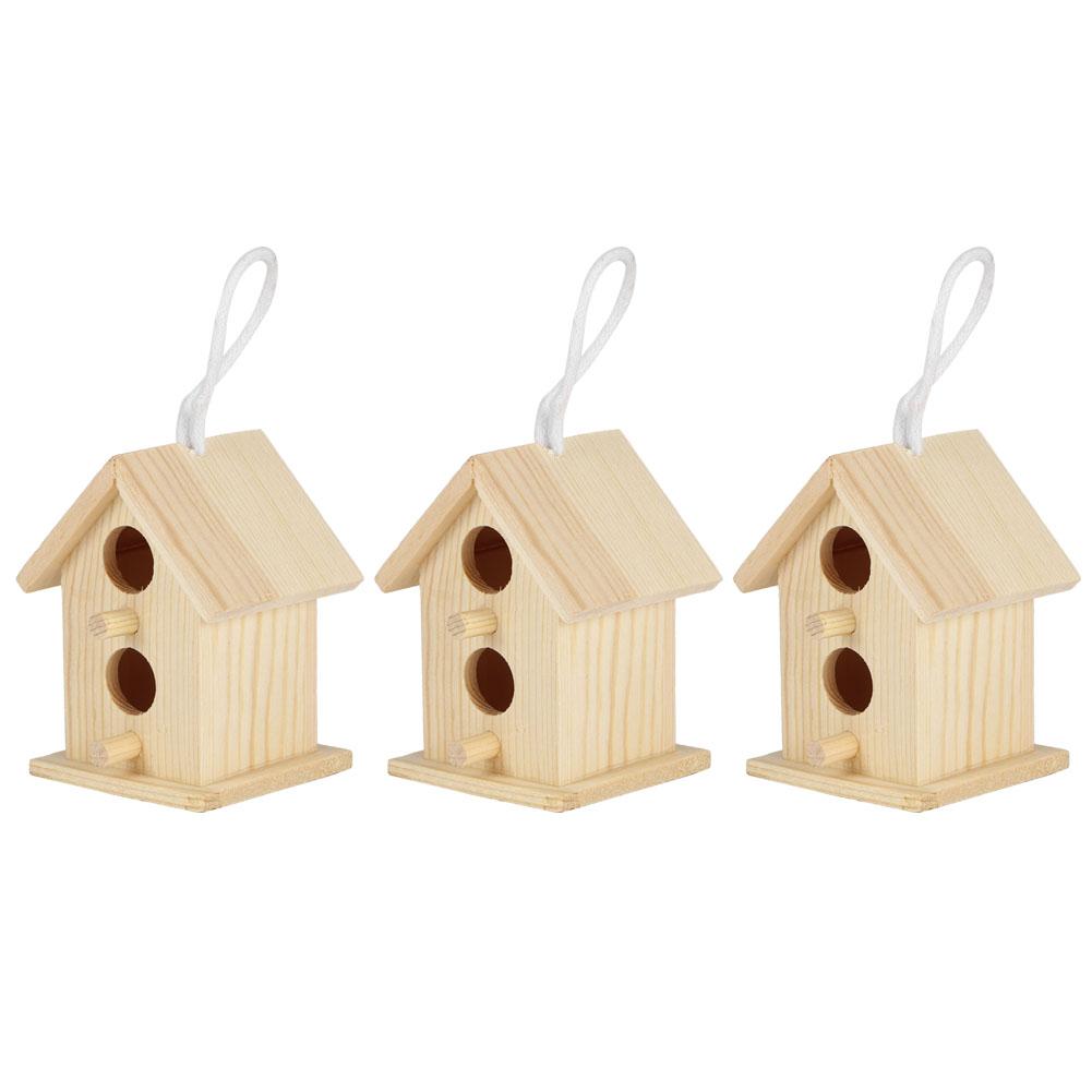 

3Pcs Innovative Outdoor Wooden Bird House Nesting Cage Ornament for Garden Decoration