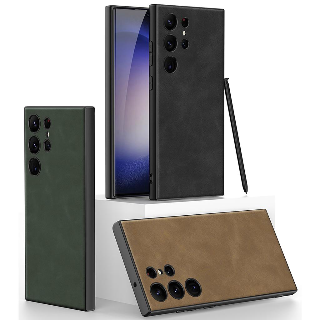 Suitable for Samsung S24Ultra Mobile Phone Case S24plus Plain Leather Matte Anti Fall Simple Protective Case for Men and Women