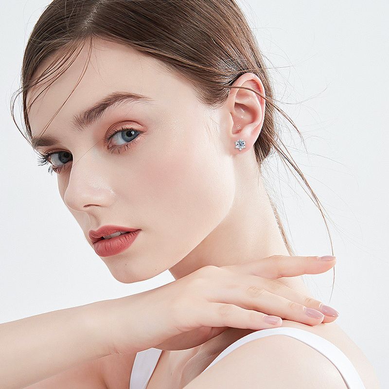 6.5mm Snowflake Full Diamond Stud Earrings Sunflower Paved Earrings D VVS1 Exquisite Moissanite Jewelry