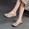 Johnature Retro Genuine Leather Flat Shoes Round Toe Soft Sole Casual Solid Color Women's Slip-on Shoes