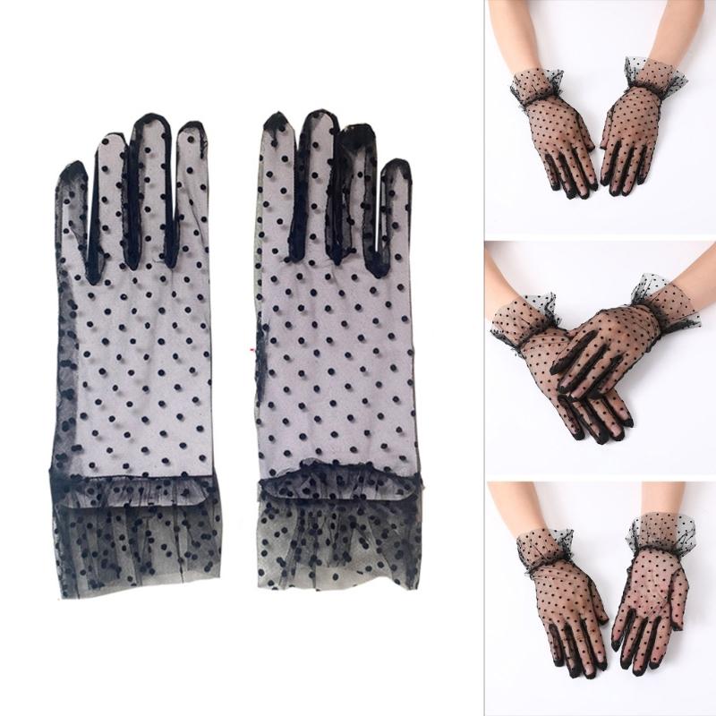 Spitzennetz Handschuhe Braut Kurze Handschuhe Spitze für Hochzeiten Verlobungsfeiern Etikette Kurze Handschuhe mit Punktmuster