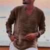 Long Sleeve Men Casual Vneck Shirt Tops Burr Edge Pleated Solid Color Loose Fit Thin Pullover Tops Streetwear