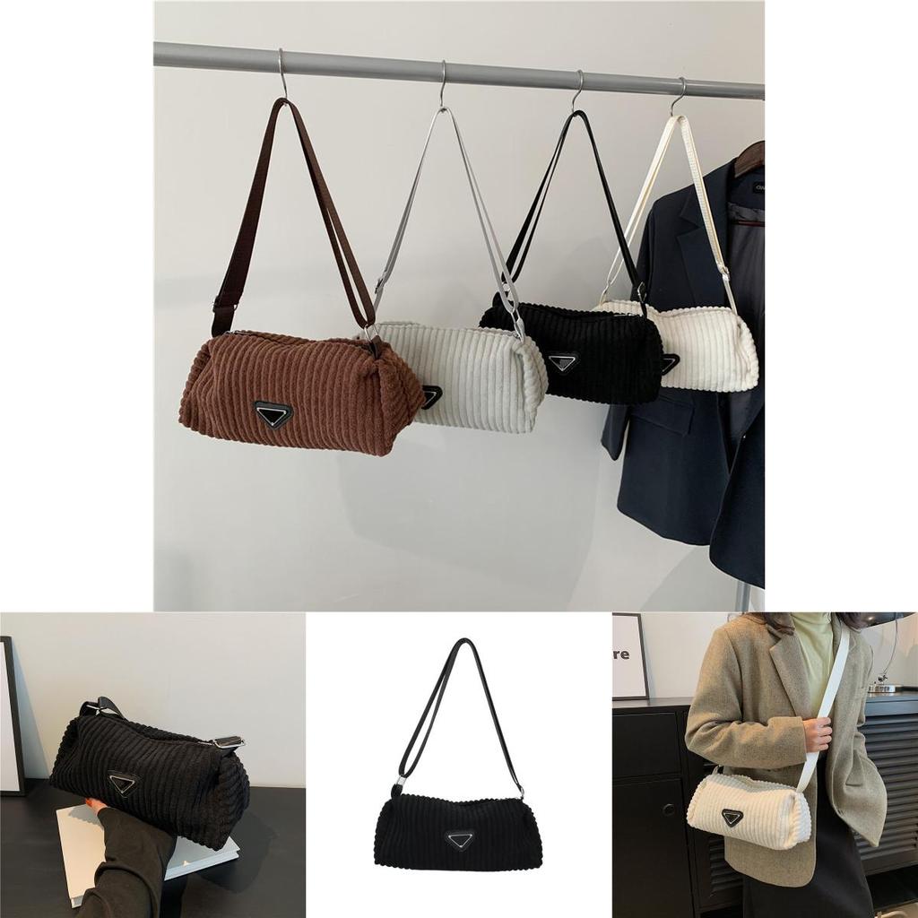 Trendy 2024 Women's Corduroy Crossbody Bag In Black White Gray Brown For Casual Style