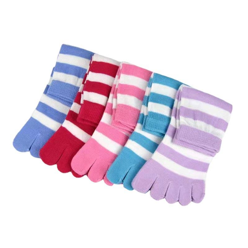 

1/3/5 Pairs Colorful Stripe Full Toe Socks Toe Separated Cotton Socks Soft Cozy Hosiery Girls Floor Slippers Random Color One Size