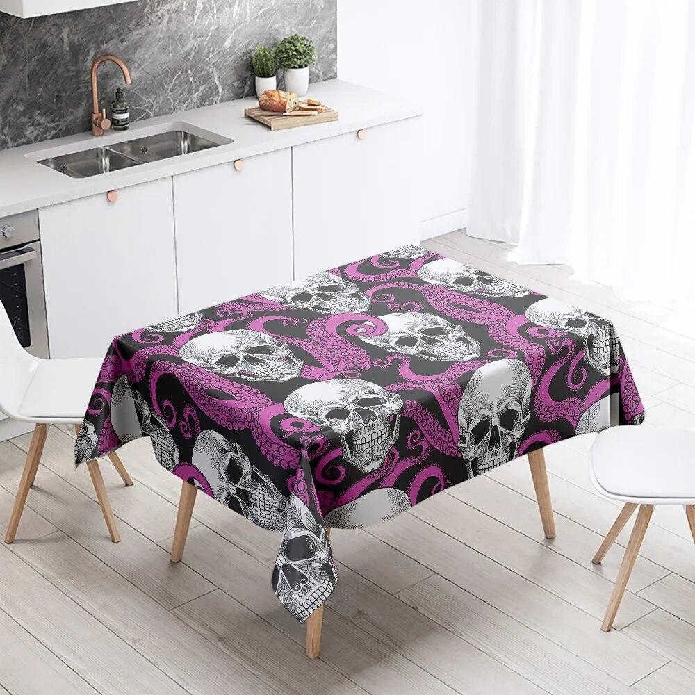 Octopus Skull Colorful Tablecloth Home Decor Stain Resistant Waterproof Table Decoration Rectangular Kitchen Fireplace Tops