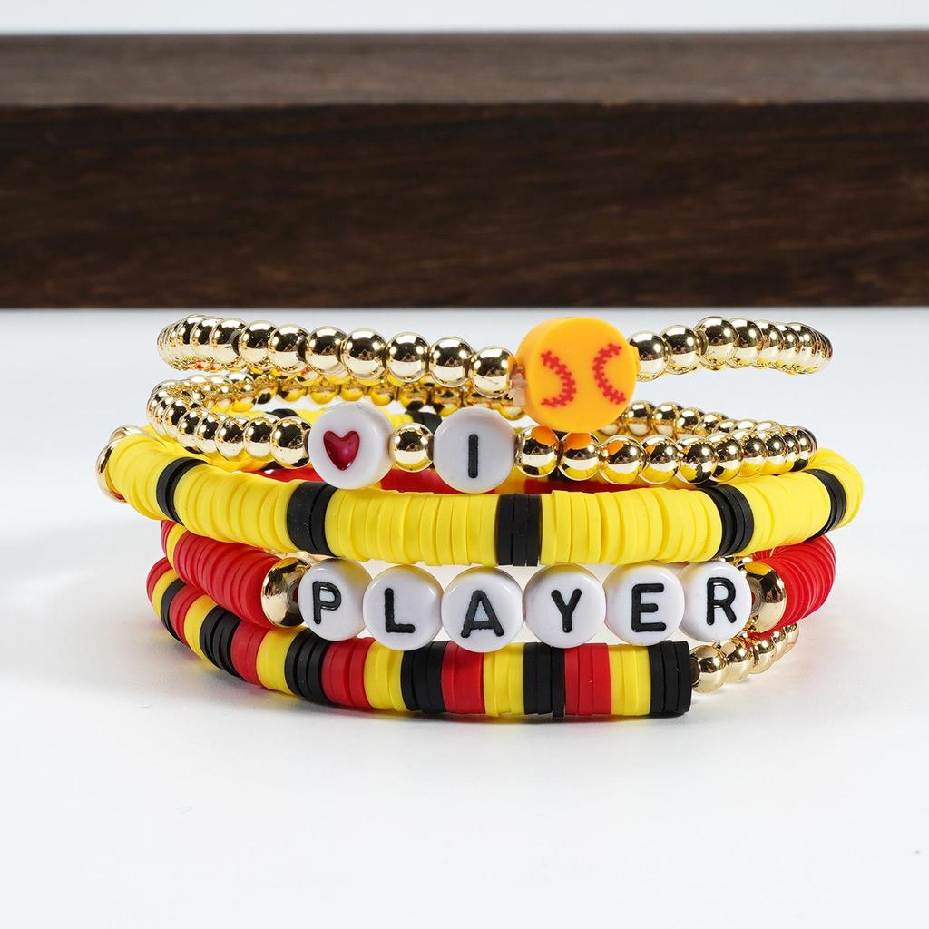 Colorful Letter Polymer Clay Softball Bracelet Set - Fashion Jewelry Gift