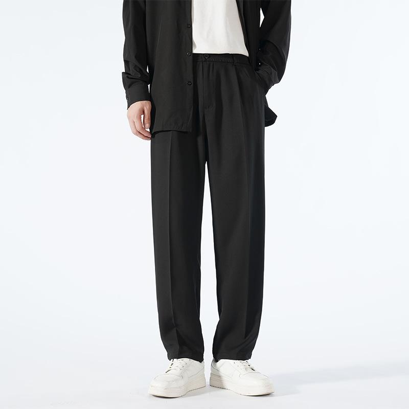 

Men s trousers spring and autumn new wide-leg drape versatile loose boys casual trousers solid color straight pants men M