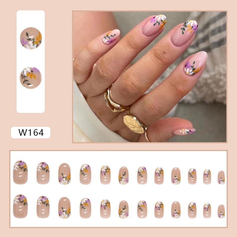 

Fresh and elegant small flower round head nail art piece Wearing nail finished nail 24 pieces Boxed nails