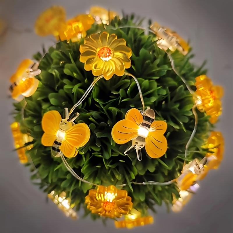 LED Cute Bee Flowers String Lights Garden Fairy Lights Battery Powered For Outdoor Indoor Home Party Holiday Gift Decor