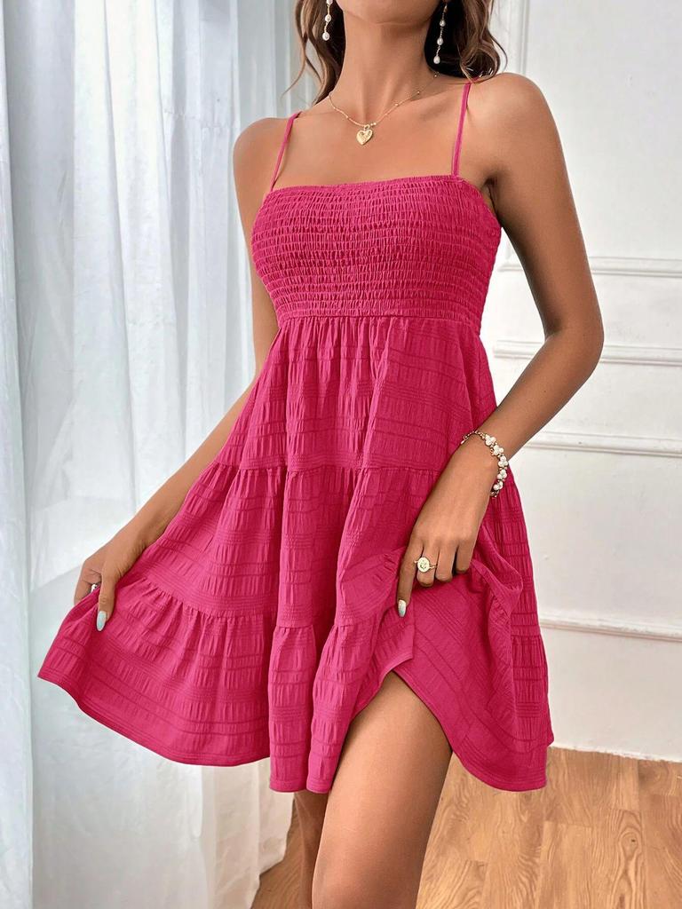 2024 Women’s Summer One-Shoulder Textured Dress with Thin Straps