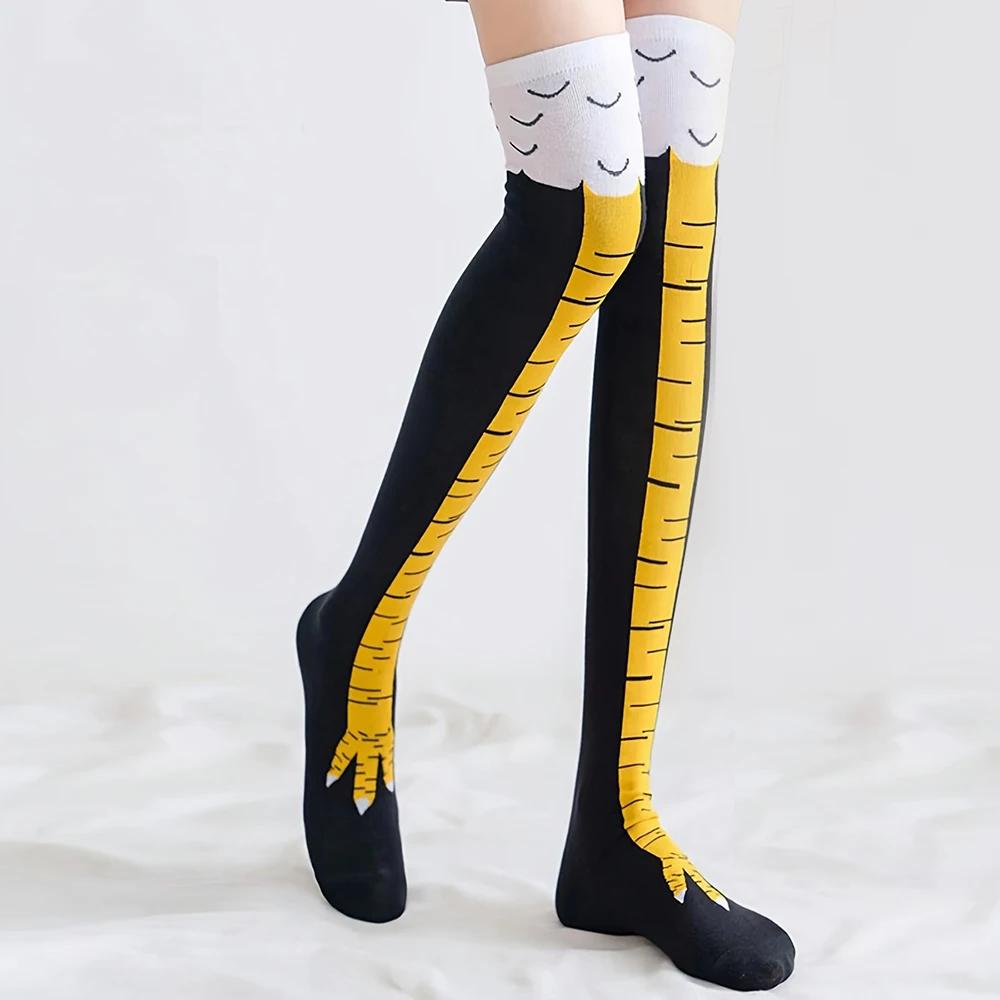 1/2/5 Pairs Women Knee High Socks Trendy Cartoon Funny Chicken Claw Socks Fitness Sports Casual Slim Leg Long Tube Socks Women