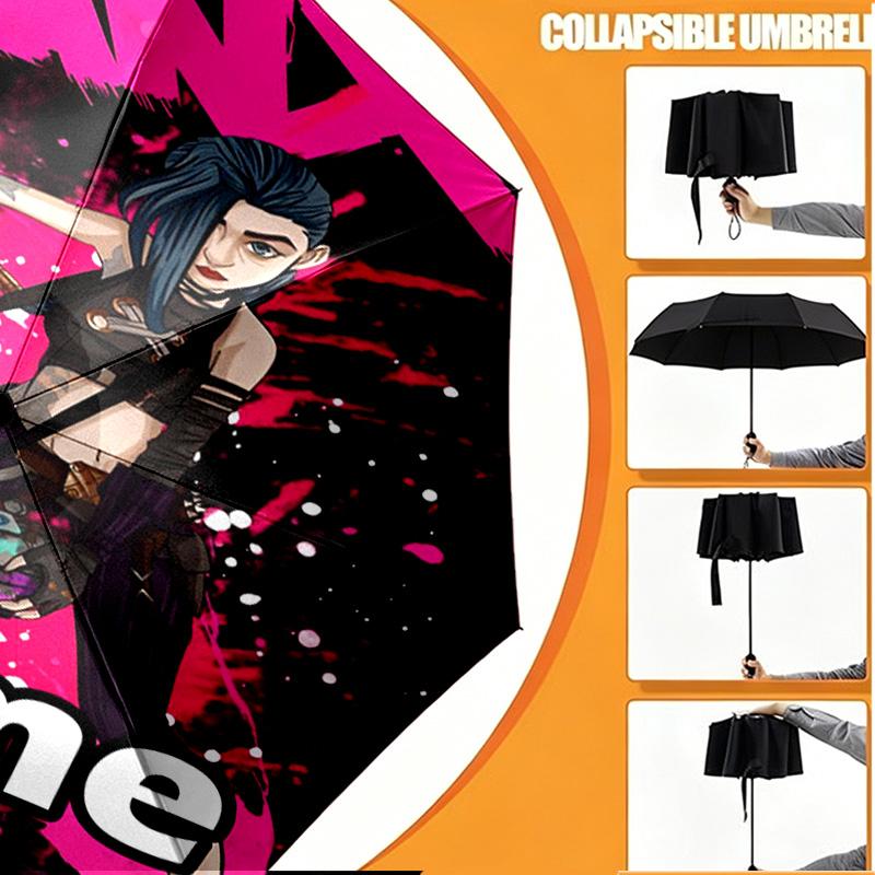 Custom Name Personalized Jinx Print Umbrella, Auto Open Close, 8‑Rib Sturdy Frame, Commute Camping Hiking Use, Birthday Gift