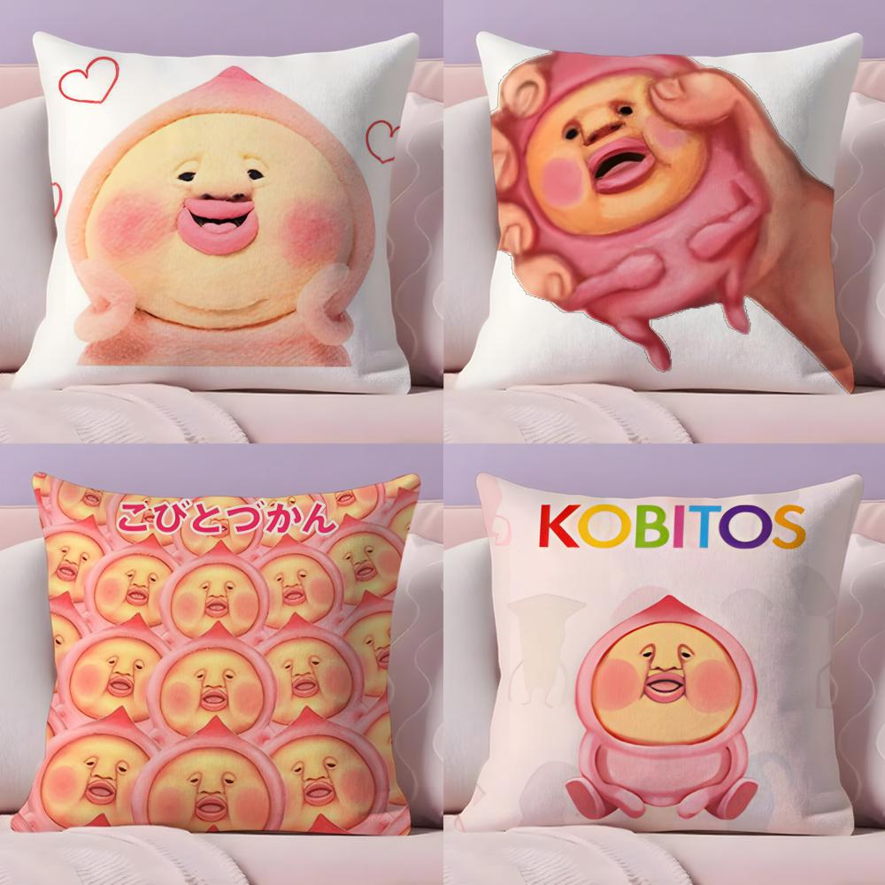 K-Kobito Z-Zukan Peach Cute Funny Cushion Cover Plush Fabric Soft Double-Sided Printed Sofa Warm Winter Home Gift Pillow Cover