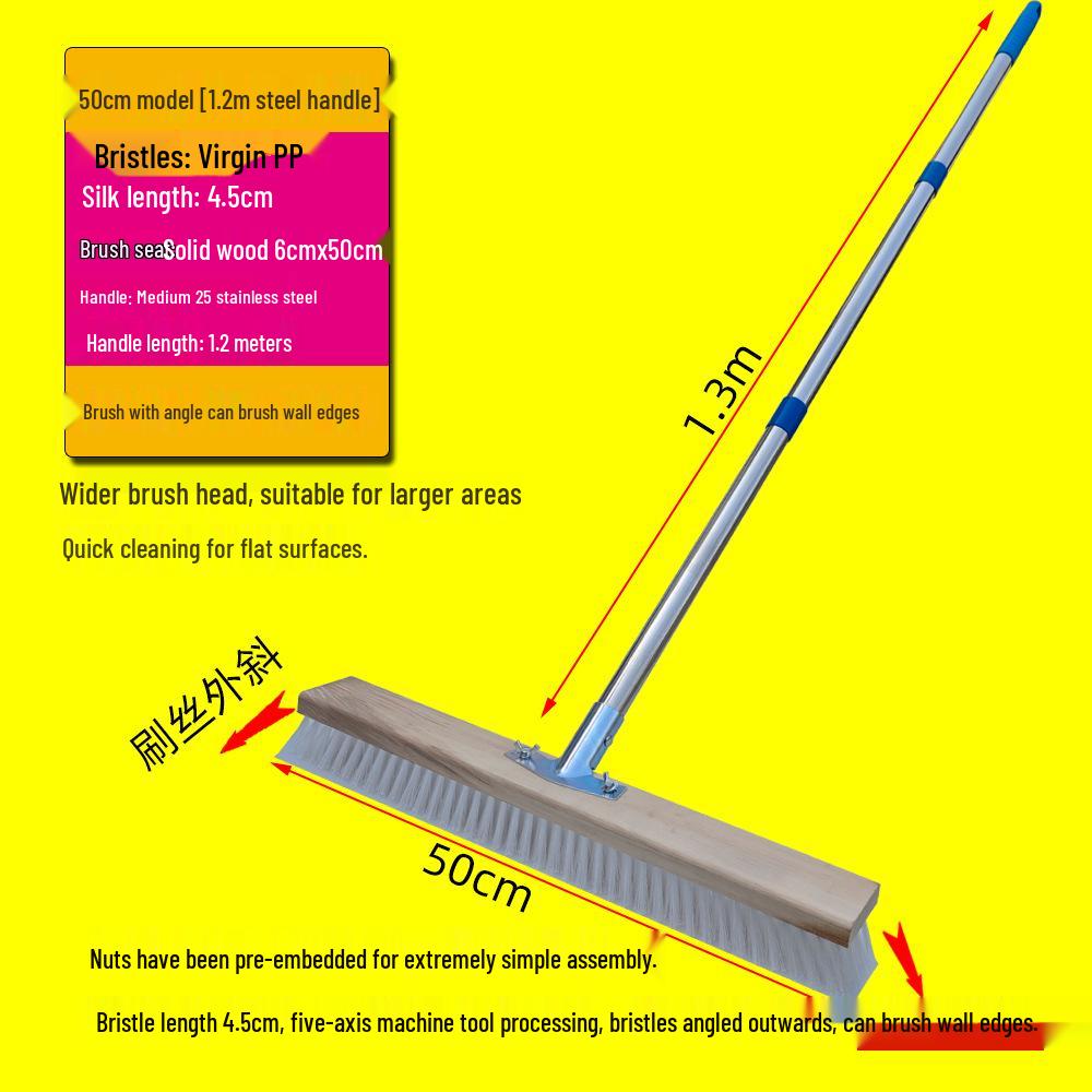 Long-Handled Stiff-Bristled PP Floor Scrubbing Brush for Kitchen, Bathroom, Outdoor, and Cement