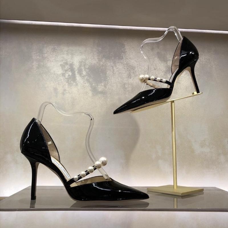 Fashion Star-Style Luxury Pearl Rhinestone Patent Leather Pointed-Toe High Heels For Women Women'S Party Wedding Shoes