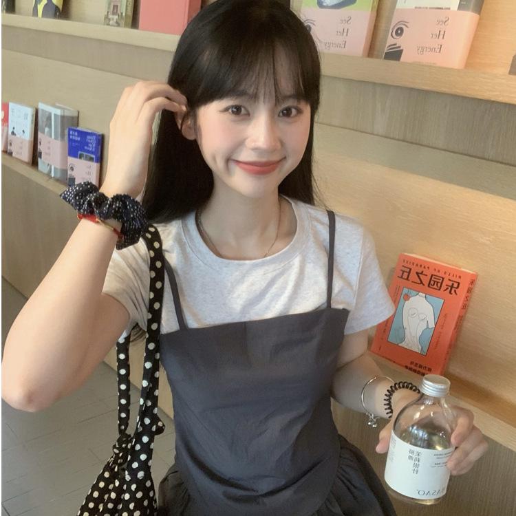 Women's 2024 Summer Sweet Color Block Short Sleeve High Waist Midi Dress Set