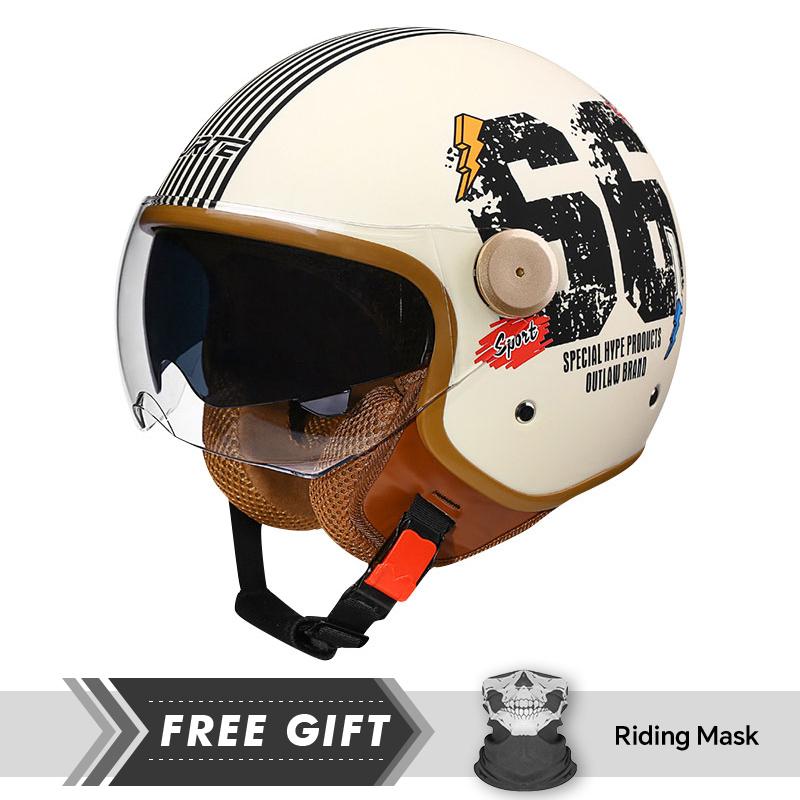 Retro TT&COCASCOS Motorcycle Helmet Daul Lens Open Face Double Visors Jet Helmet Electric Scooter Motorbike Helmet Moped DOT