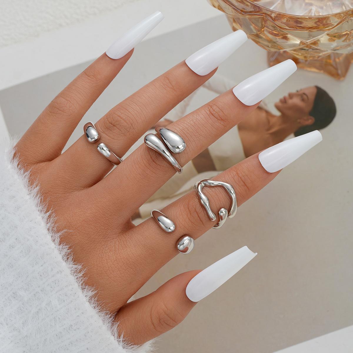 

4 Pcs Vintage Irregular Rings Set Fashion Geometric Copper Metal Adjustable Gold Plated Rings Daily Wear High Quality Jewelry