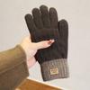 Camel Wool Knitted Gloves Women's Autumn and Winter Warm Outdoor Antifreeze Full Finger Gloves Piled and Thickened
