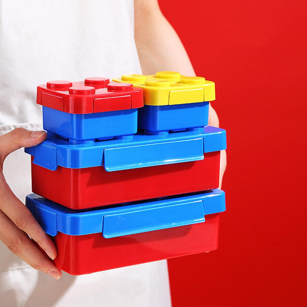 Creative Funny Building Block Splicing Bento Box for Kids - Microwave Safe Plastic Food Storage Container for School Lunch
