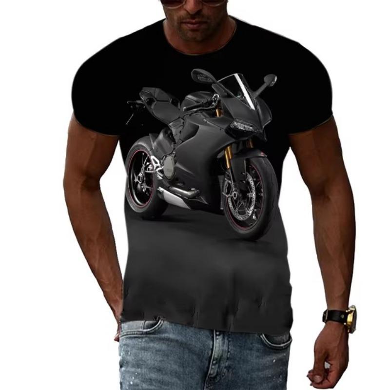 Letní móda Nová pánská grafická trička s motocyklem Trend Osobnost Cool styl Lokomotivní vzor 3D potisk Tričko s krátkým rukávem Top