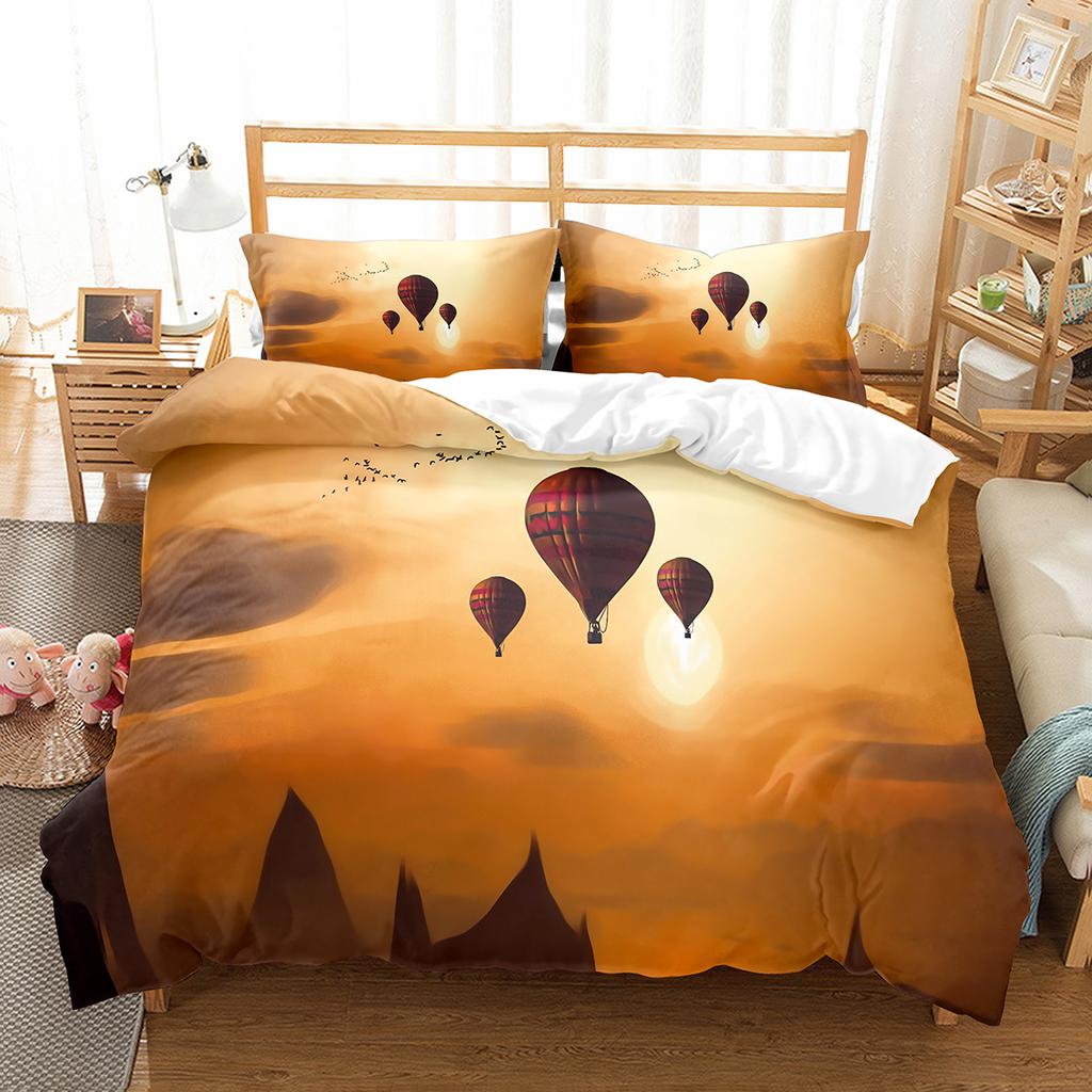 Heißluftballon Bettbezug Set Weißes Wolkenmuster Polyester Bettdeckenbezug King Queen Einzelgröße Für Kinder Mädchen Schlafzimmerdeko