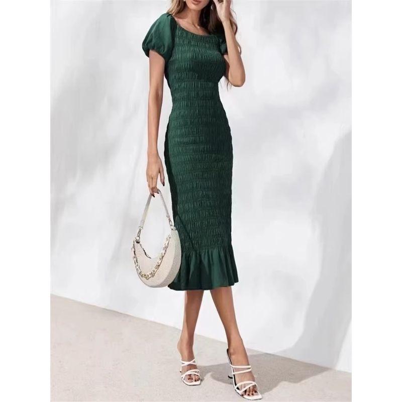 

Эластичное платье-футляр с завышенной талией и короткими рукавами Green (White Tight) S