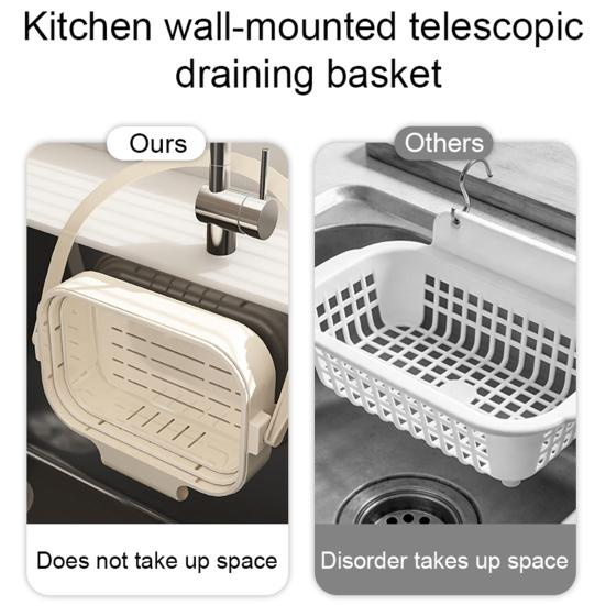 Yousheng Hanging Drain Basket, Foldable with Reinforced Handle Design, Retractable Waterproof Moisture-Proof Basket for Bathroom Kitchen